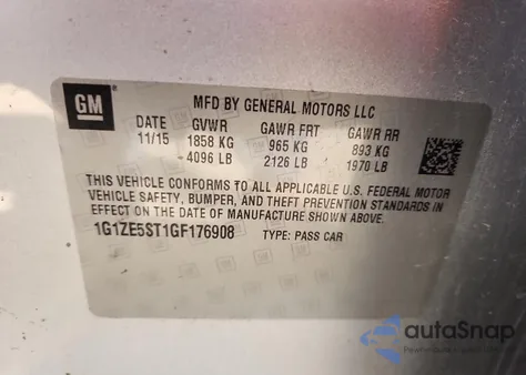 2016 Chevrolet Malibu Lt z USA, uszkodzony, nr VIN 1G1ZE5ST1GF176908